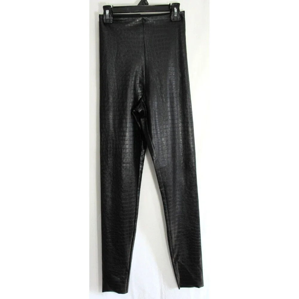 Commando Black Faux Leather Alligator High Rise Leggings Size Small EUC